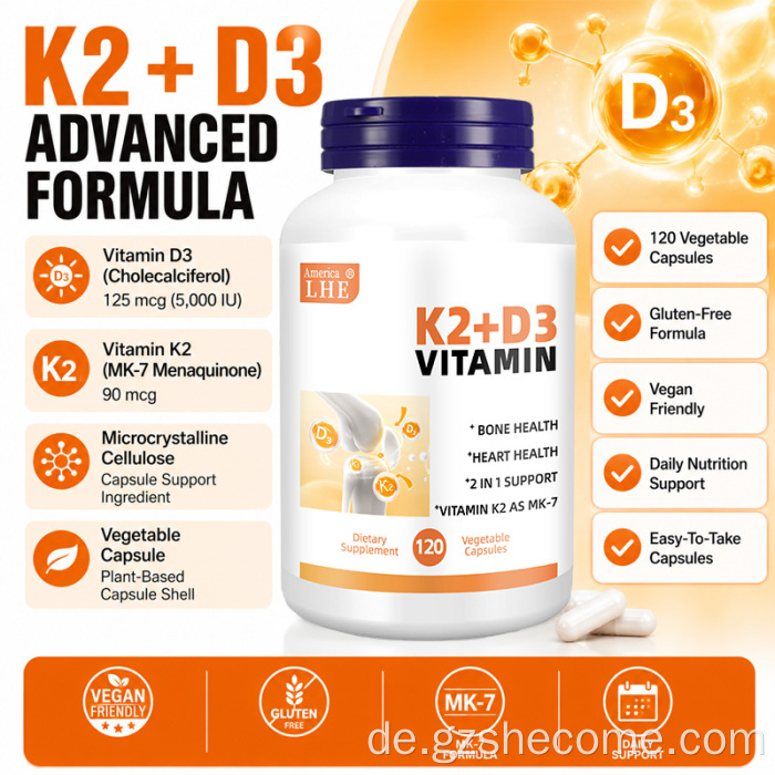 Shecome Vitamin D3 K2 Kapseln unterstützen die Knochengesundheit